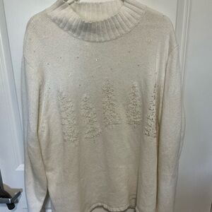 3X white sweater with sparkles and embroidery